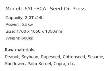 6yl-80A automatic seed oil press parameters